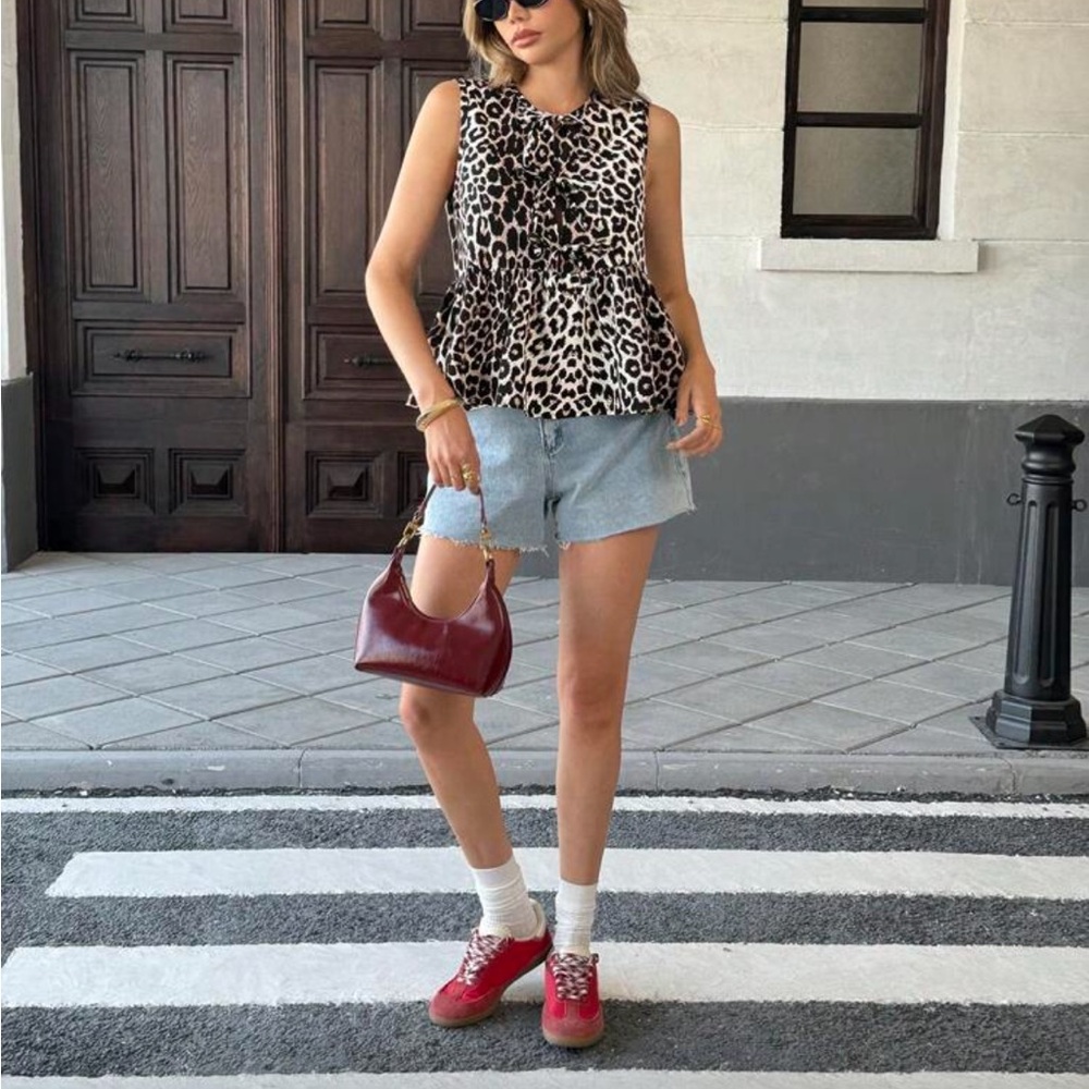 Floral Print Versatile Round Neck Drawstring Ruffle Trim Top Blouse Shirt - Picture 5 of 13